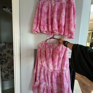 Pink Tie-Dye Top and Skirt Set